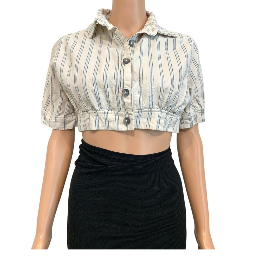 Albion small High Seas button front linen blend crop jacket top C2 3361